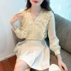 A new V-neck chiffon top for women in the 2022 autumn collection, with ruffled edges, is fashionable and beautiful. This small blouse makes you look slimmer details Picture